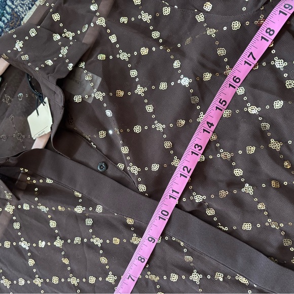 SCOTCH & SODA Gold Chocolate Brown Sequin Buttondown Shirt Sheer Anthro SZ XS - Picture 7 of 7